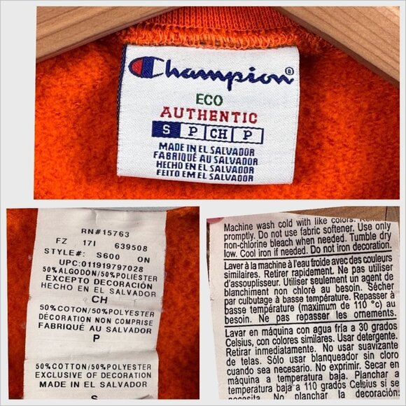 VTG. Champion Eco Authentic Orange Sweatshirt Sz S “WE CNTRL COOL” Graphic Retro - Picture 8 of 9